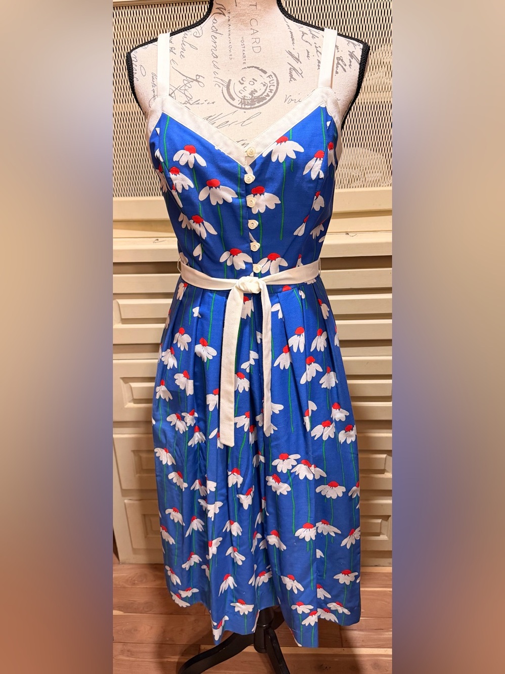 NWT Vintage 70s Lanz Original Daisy Print Button Front Sundress